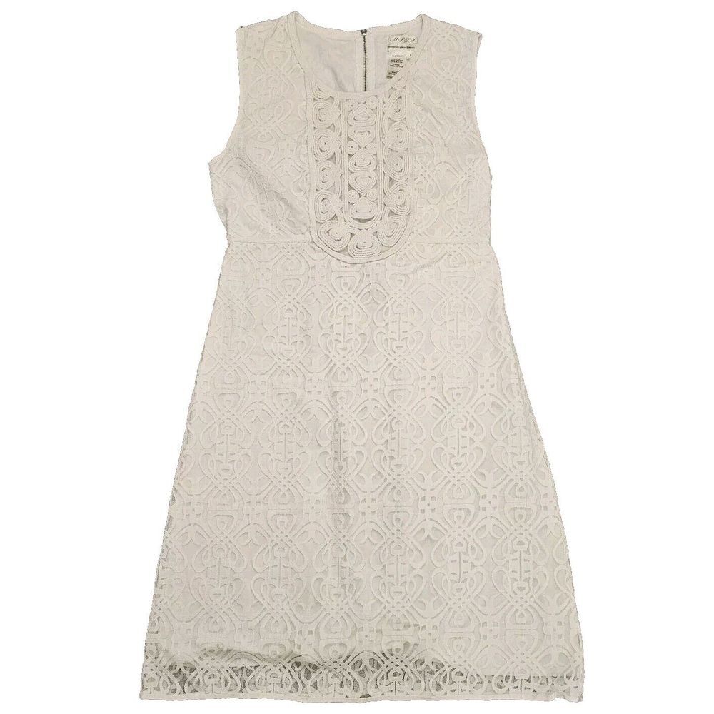M.S.S.P Max Studio Sleeveless Short Zip-Up Sheath Dress White Crochet‎ Lace L